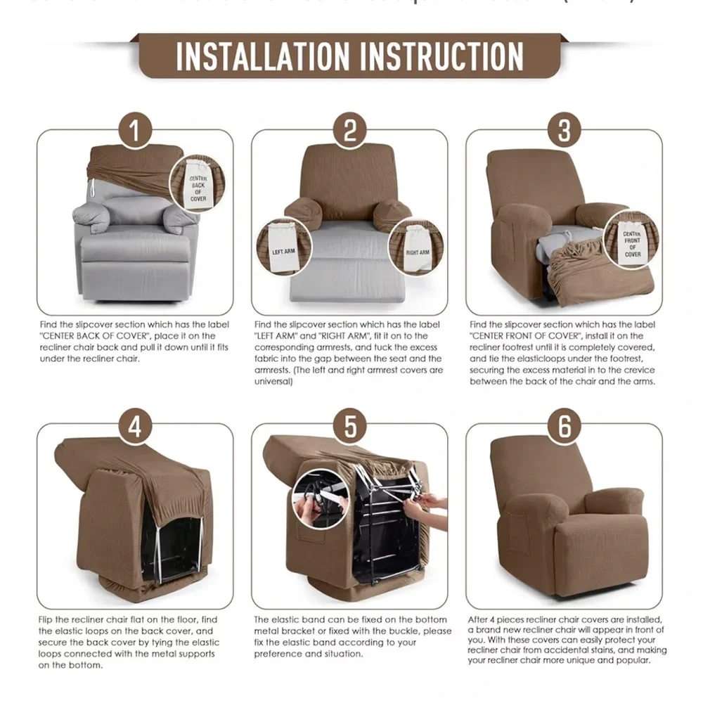 Oversized Recliner Slipcover Furniture Protector Jacquard Pattern-Brown